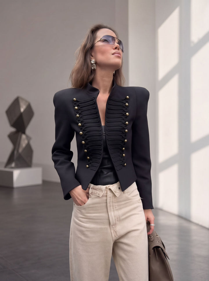 Elegant Military Inspired Cropped Jacket