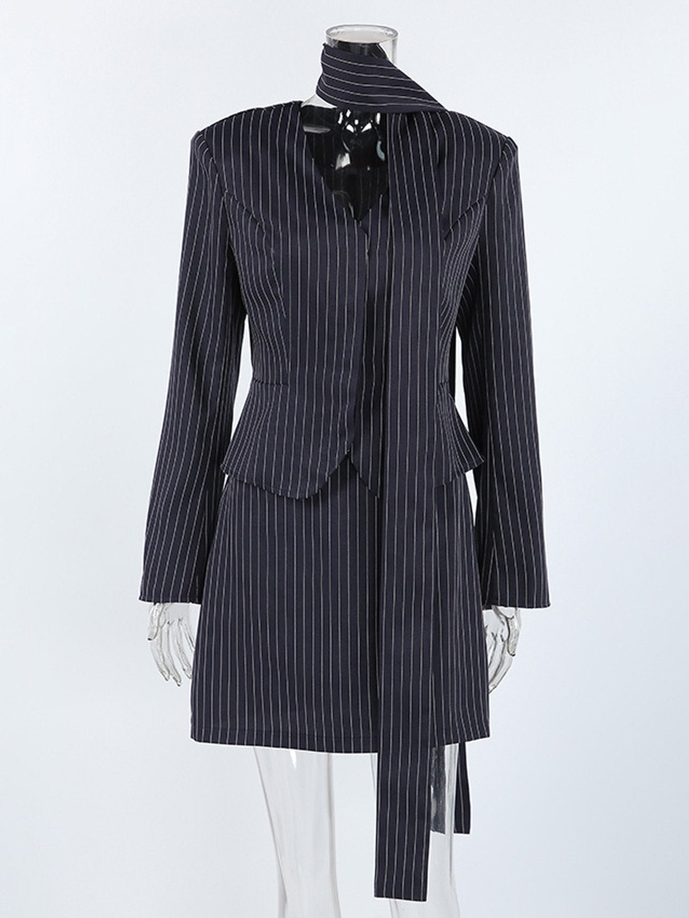 Pinstripe Chic Blazer Skirt Set