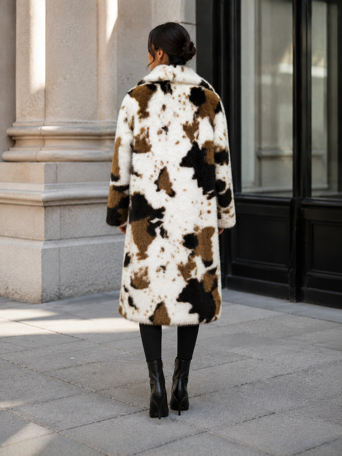 Luxurious Cow Print Faux Fur Coat