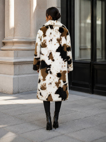 Luxurious Cow Print Faux Fur Coat
