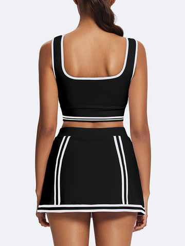 High Waist Side Stripe Tennis Skirt
