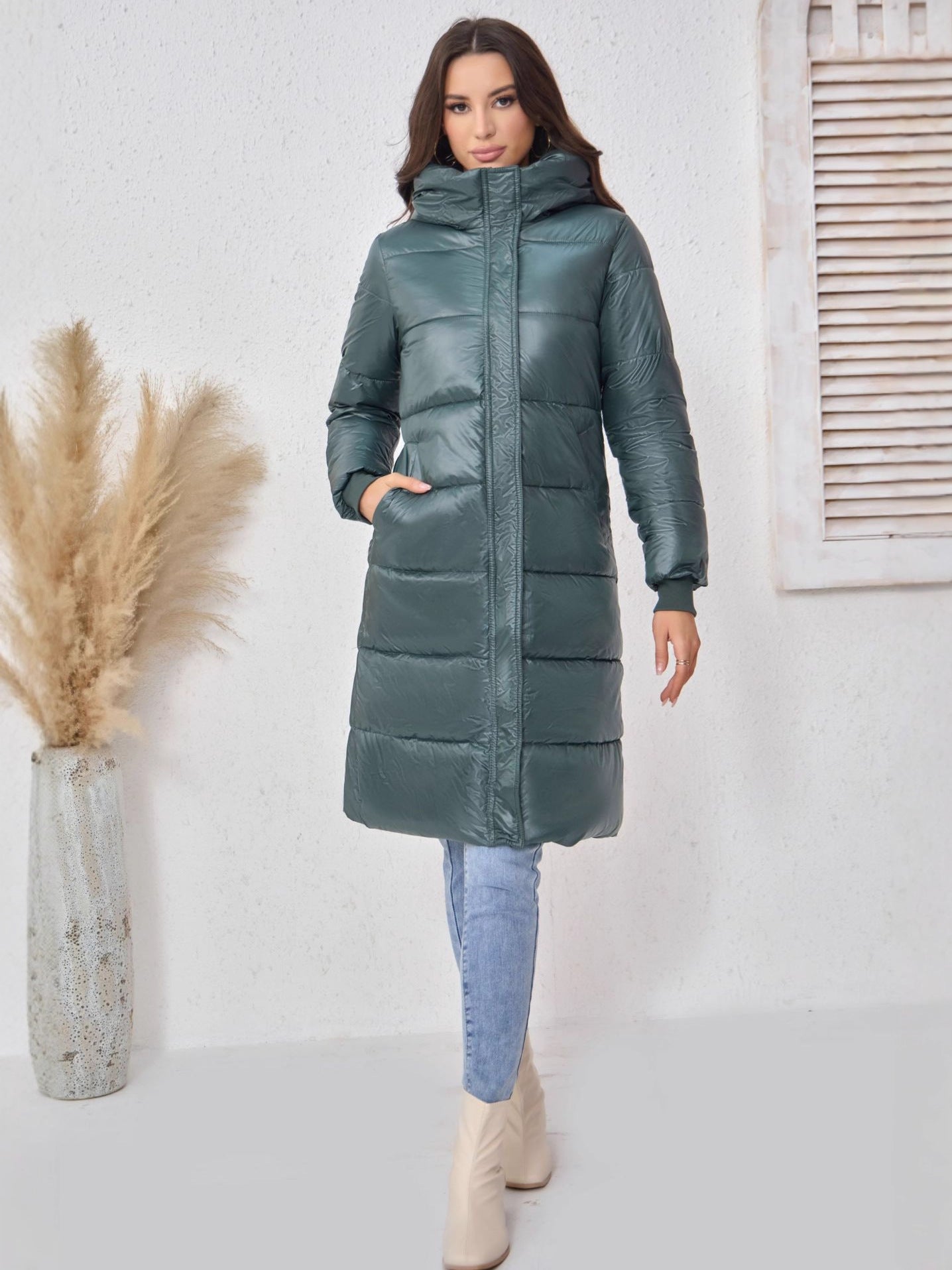 Hooded Shiny Long Puffer Coat