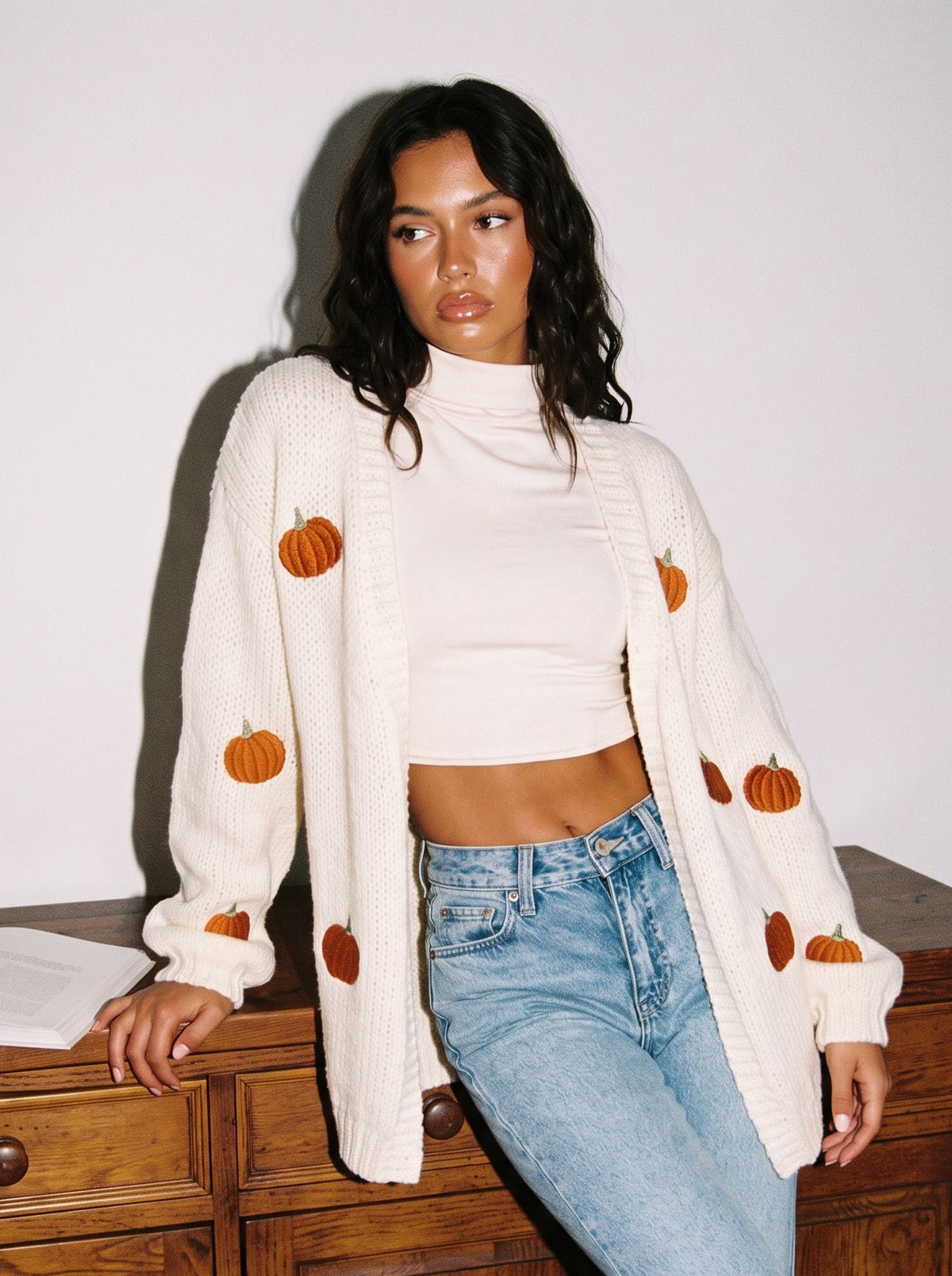 Cozy Pumpkin Embroidered Knit Cardigan