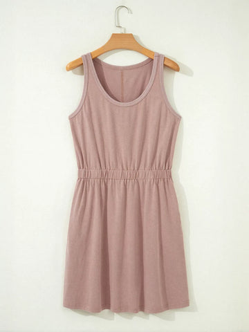 Casual Sleeveless Elastic Waist Mini Dress