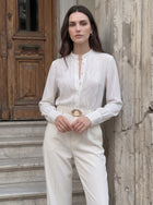Elegant Lace Trim Chiffon Blouse