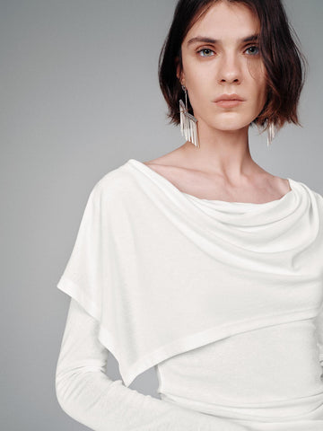 Urban Revivo Draped Long Sleeve T-Shirts-Off-White