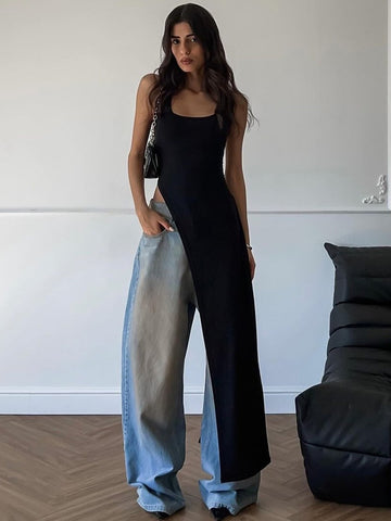 Asymmetric Hem Wide Strap Chic Top