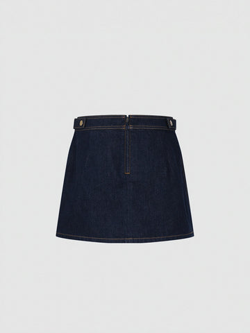 Flap Pocket Stitch Detail Denim Mini Skirts