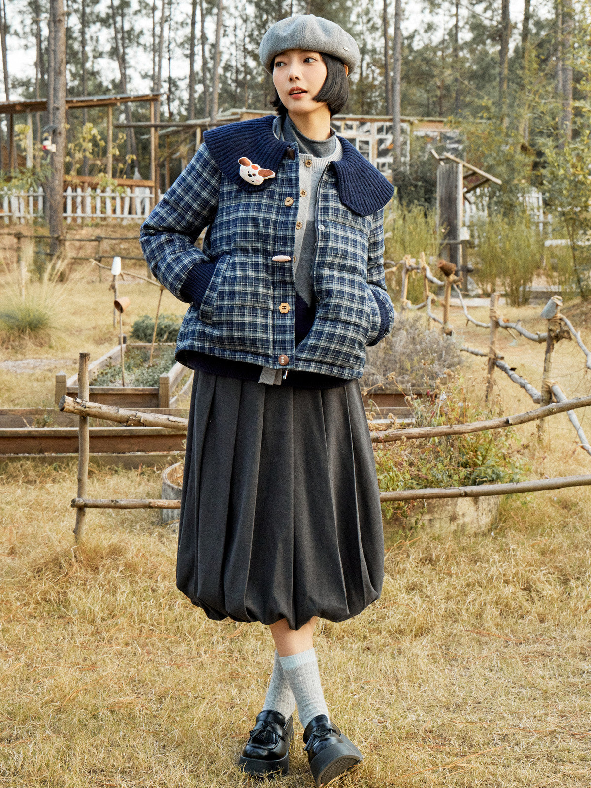 High Waisted Pleated Bubble Skirt