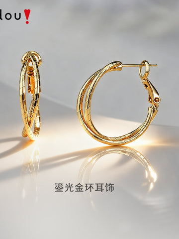 Textured Twisted Gold Hoop Earrings