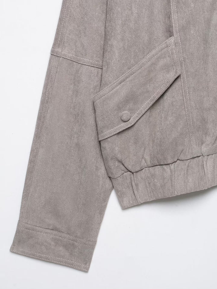 Oversized Suede Zip Up Jacket