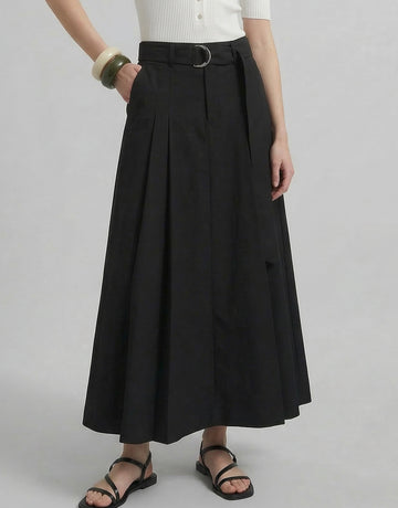 Belted A-line Pleated Skirt