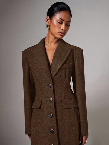 Tailored Fitted Button Long Wool Coat