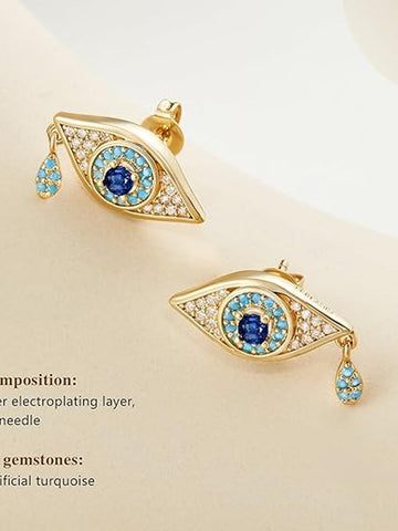 Dainty Gold Evil Eye Stud Earrings