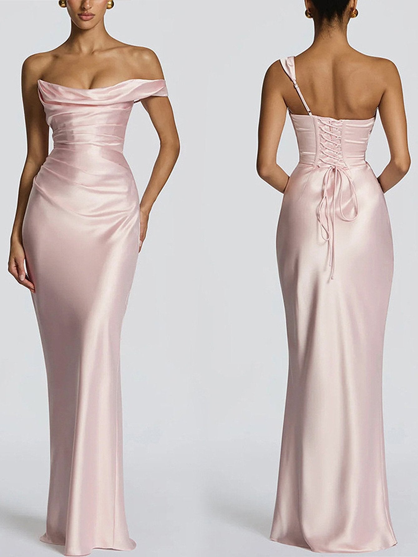 Satin Corset Back Formal Maxi Dress