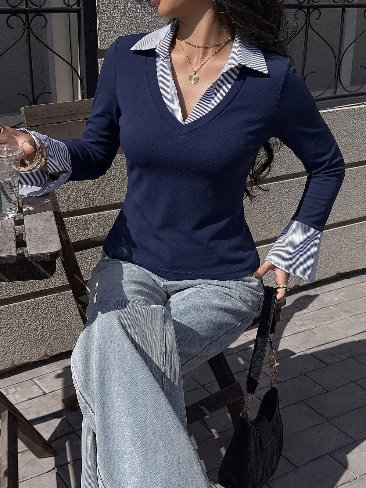 Layered Look V Neck T Shirt