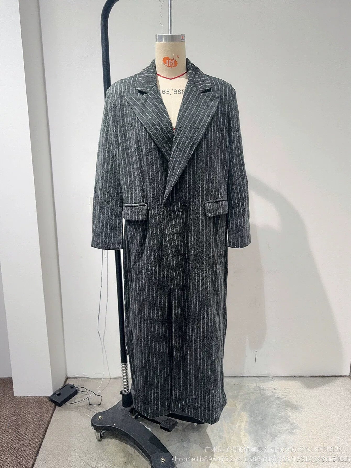 Double Breasted Striped Wool Coat