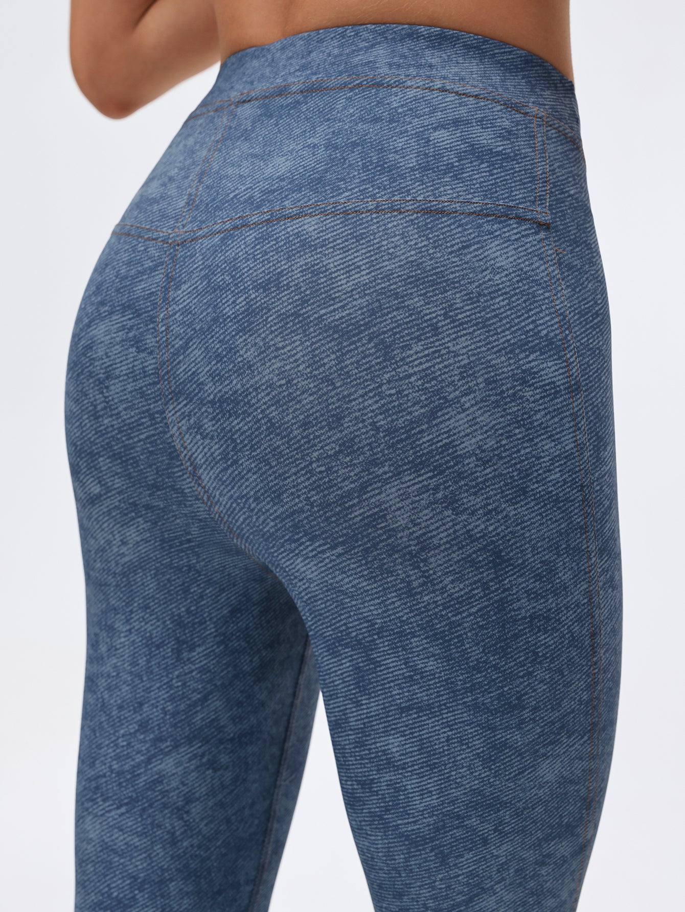 Denim Print High-Waisted Fitted Athletic Yoga Leggings-Blue
