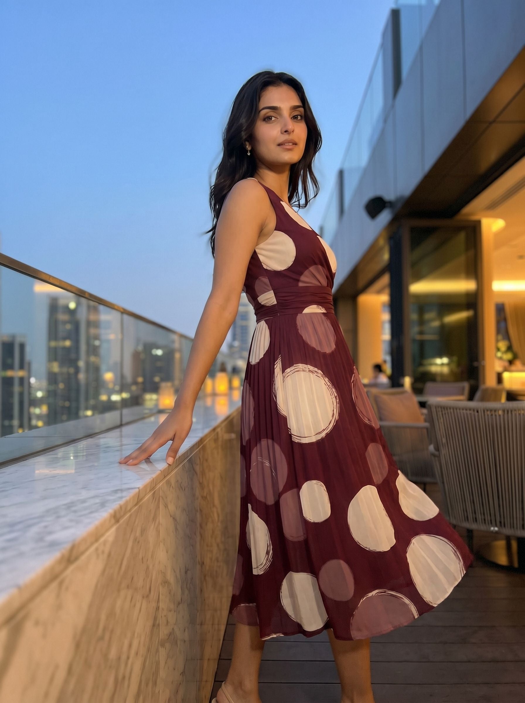 Linda's Large Polka Dot Print Midi Dress