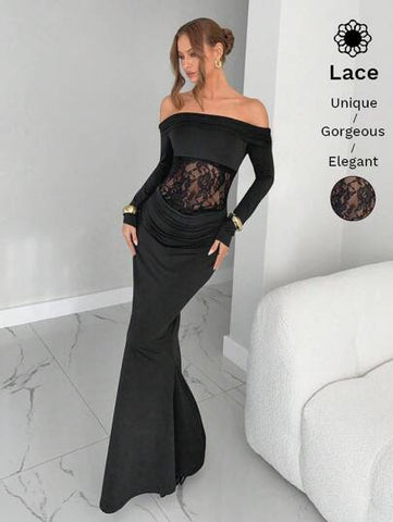 Elegant Lace Off Shoulder Maxi Dress