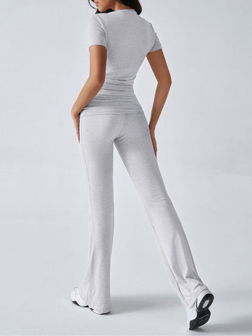Cropped Crop Top Flare-Leg Pants Feminine Set