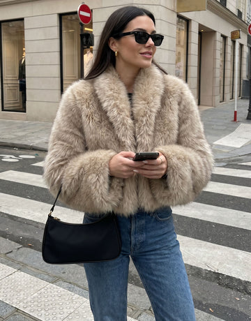 Cropped Plush Faux Fur Jacket