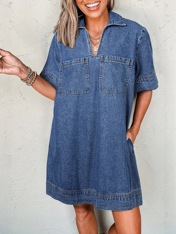 Collar Detail Pocket Denim MIni Dress