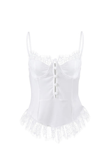 Lace Trim Button Front Corset Top
