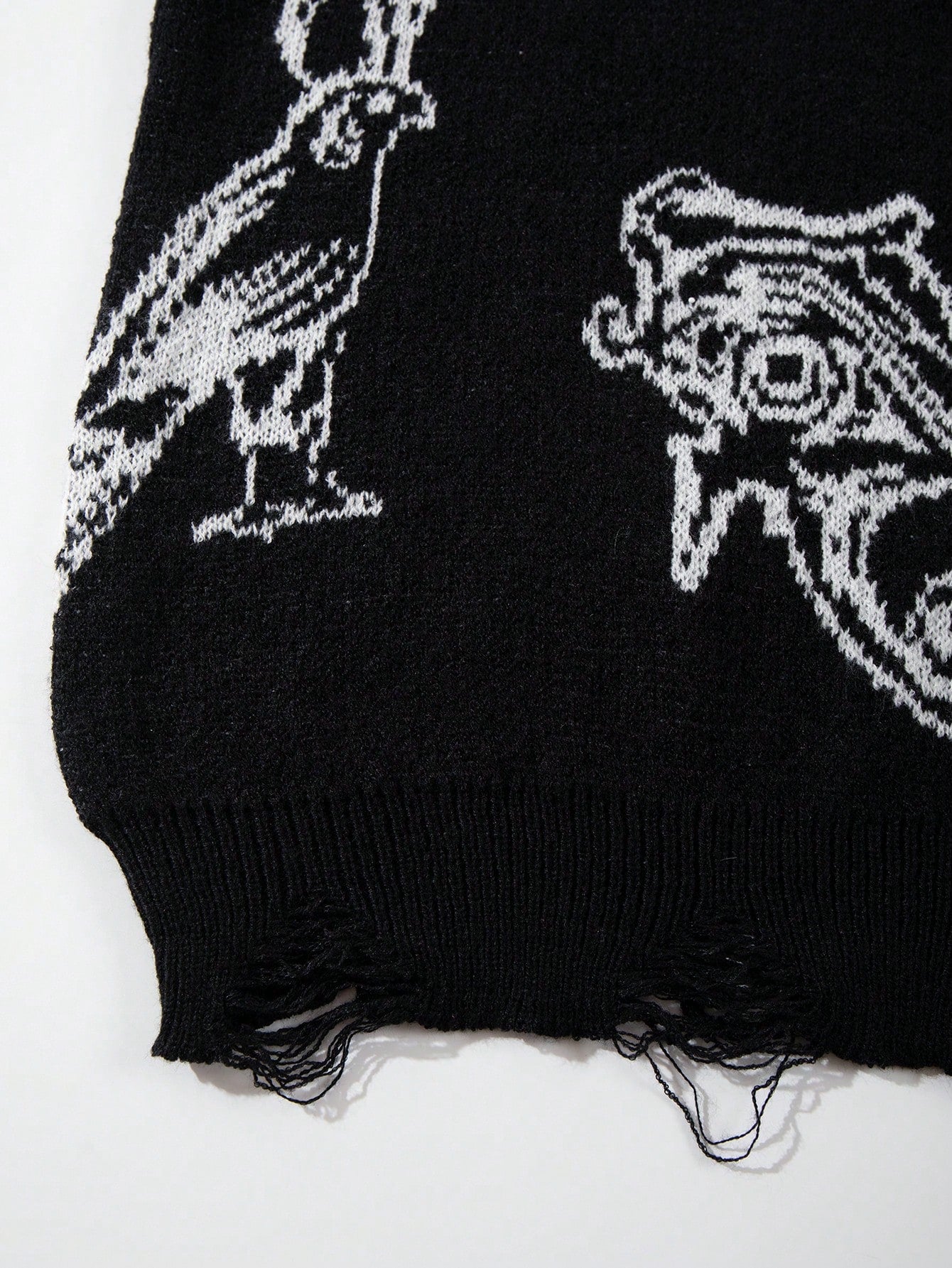 Oversized Graphic Distressed Knit Sweater