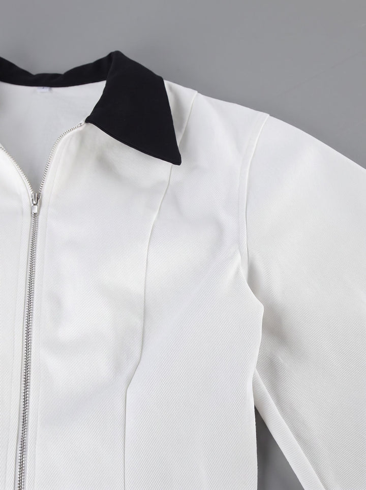 Tailored Contrast Collar Zip Up Jacket