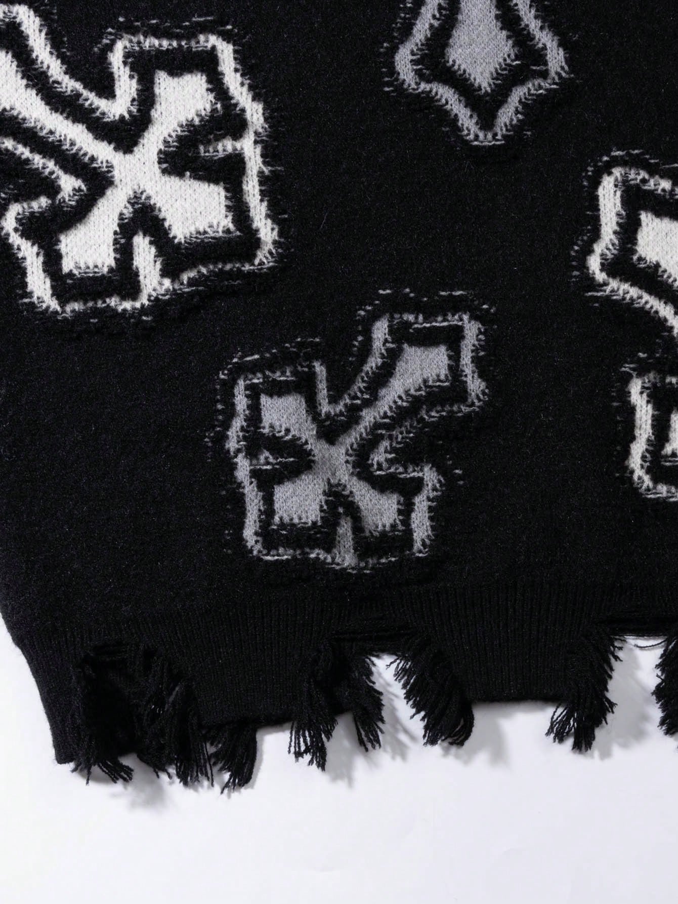 Distressed Gothic Cross Print Sweater