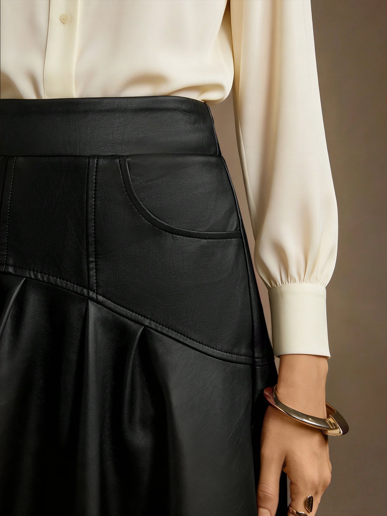 Elegant High Waisted Faux Leather Skirt