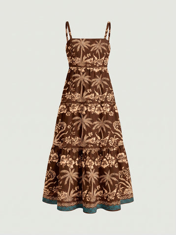 FLORA Floral Print Tiered Strap Midi Dress