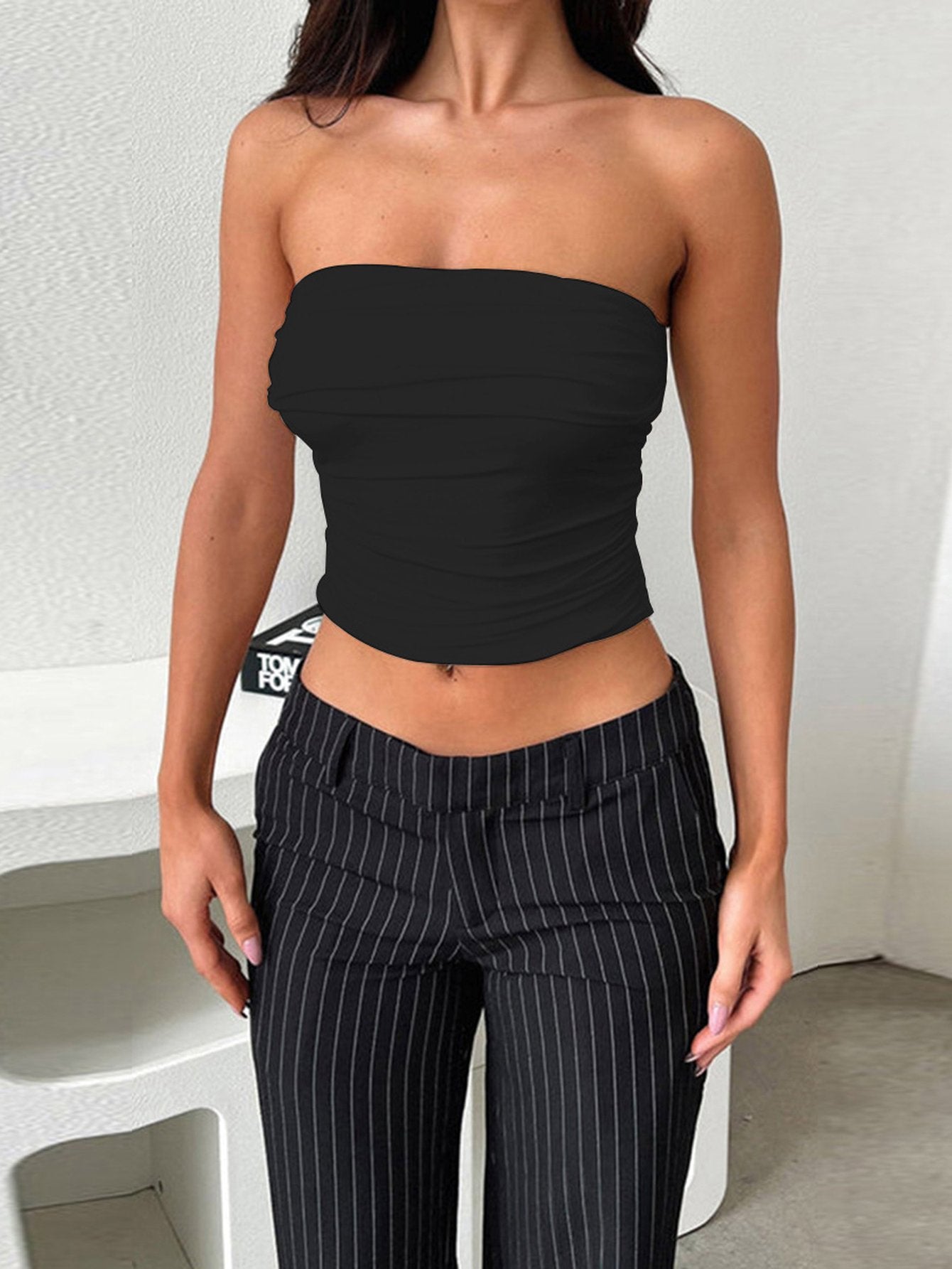 Strappy Ruched Sexy Tube Top-Multicolor