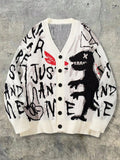 Oversized Graphic Print Knit Cardigan