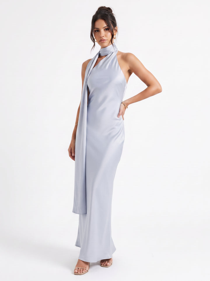 Satin Halter Neck Midi Dress