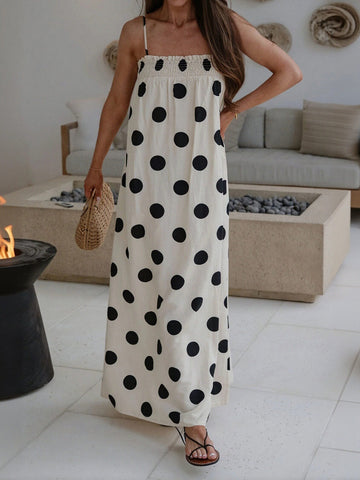 Smocked Polka Dot Maxi Dress