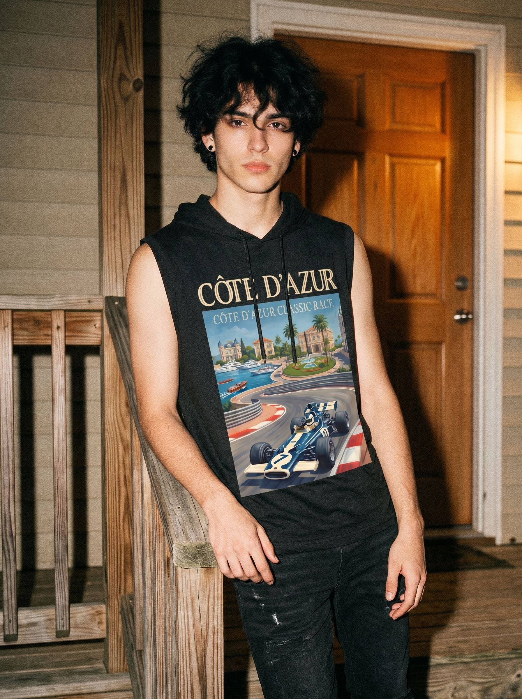 Graphic Print Hooded Sleeveless Tank Top