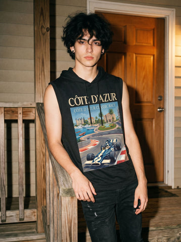 Graphic Print Hooded Sleeveless Tank Top