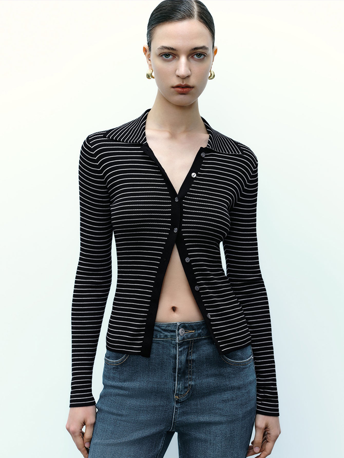 Urban Revivo Skinny Knitted Cardigan-White Stripes
