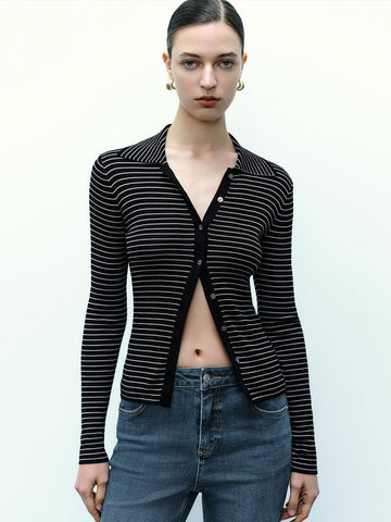 Urban Revivo Skinny Knitted Cardigan-White Stripes