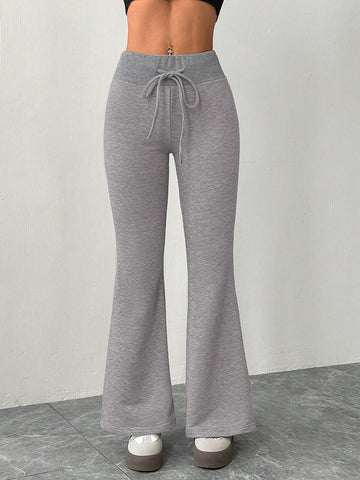 High Waisted Drawstring Flare Lounge Pants