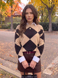 Oversized Argyle Pattern Crewneck Sweater