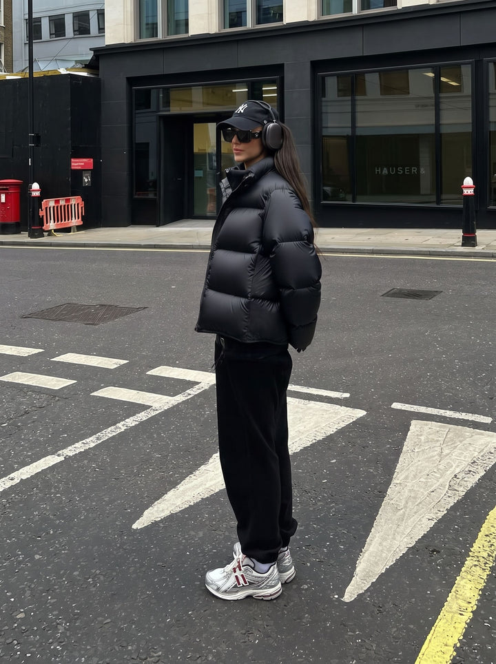 Cropped Lightweight Black Puffer Jacket