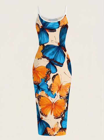 CAPRI Floral Print Sleeveless Bodycon Midi Dress