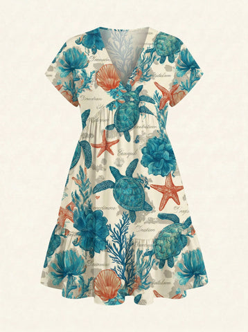 EVA Floral Print V Neck Tiered Babydoll Mini Dress