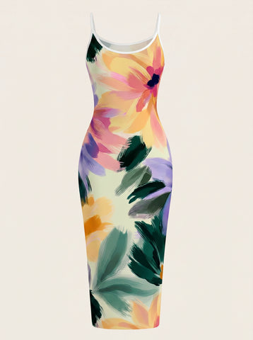 CAPRI Floral Print Sleeveless Bodycon Midi Dress