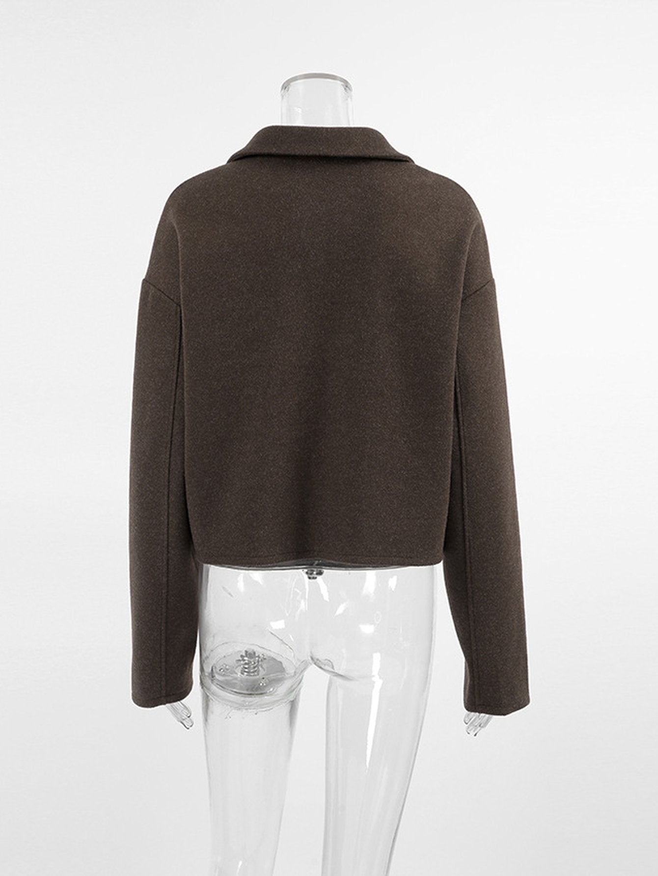 Cropped Minimalist Brown Wool Jacket