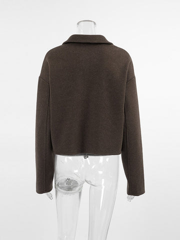 Cropped Minimalist Brown Wool Jacket