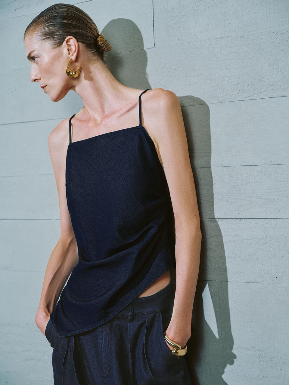 Urban Revivo Asyemmetric Denim Cami Top-Blue
